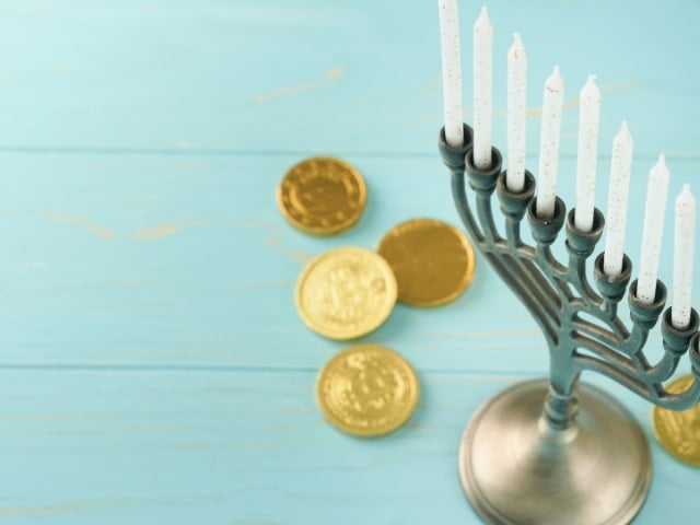 Menorah and coins