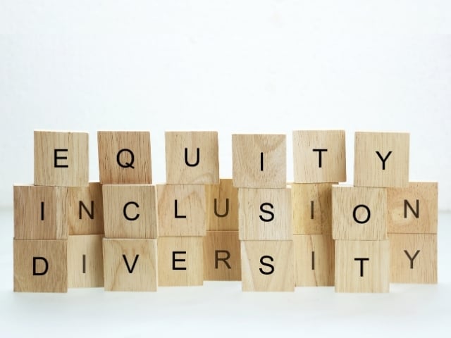 Equity, Inclusion and Diversity written on wooden blocks 