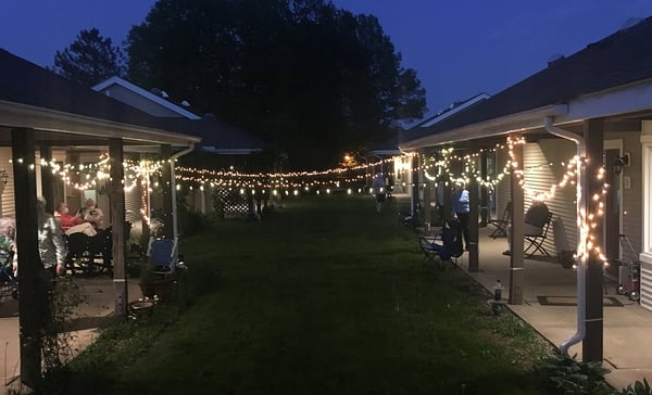 Lights illuminate a Kendal neighborhood