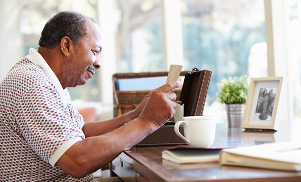 older man with letters - keepsake box