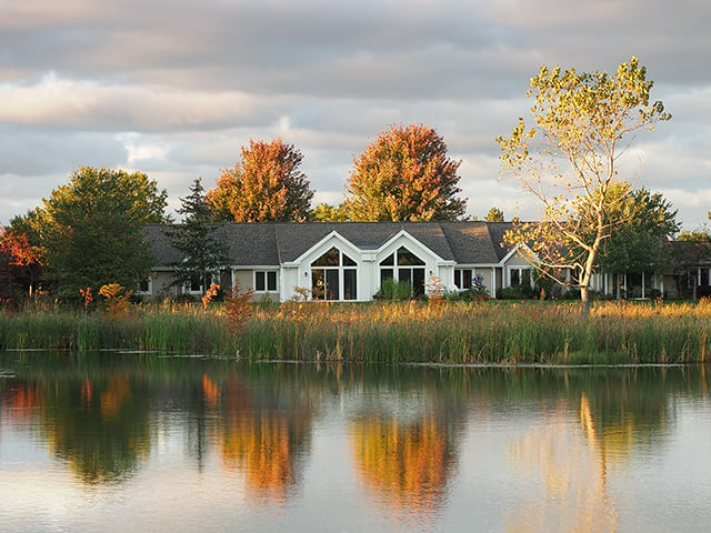 cottages overlooking pond