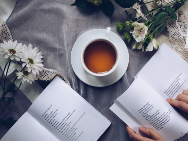 tea cup and two books 