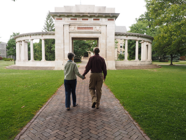 senior couple on college campus